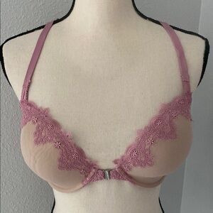 Victoria’s Secret Dream Angels Lined Demi Front Clasp Lace Trim Pink Bra